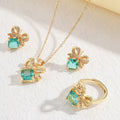 Titanium steel necklace women's bow pendant earrings ring light luxury high-end inlaid clavicle chain earrings jewelry wholesale