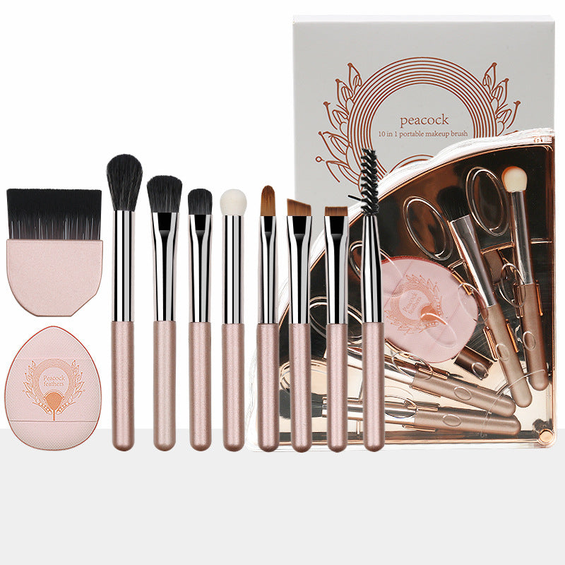 Portable makeup brush set - multifunctional mini travel kit with foldable storage, includes concealer, eyeshadow, and other brushes
