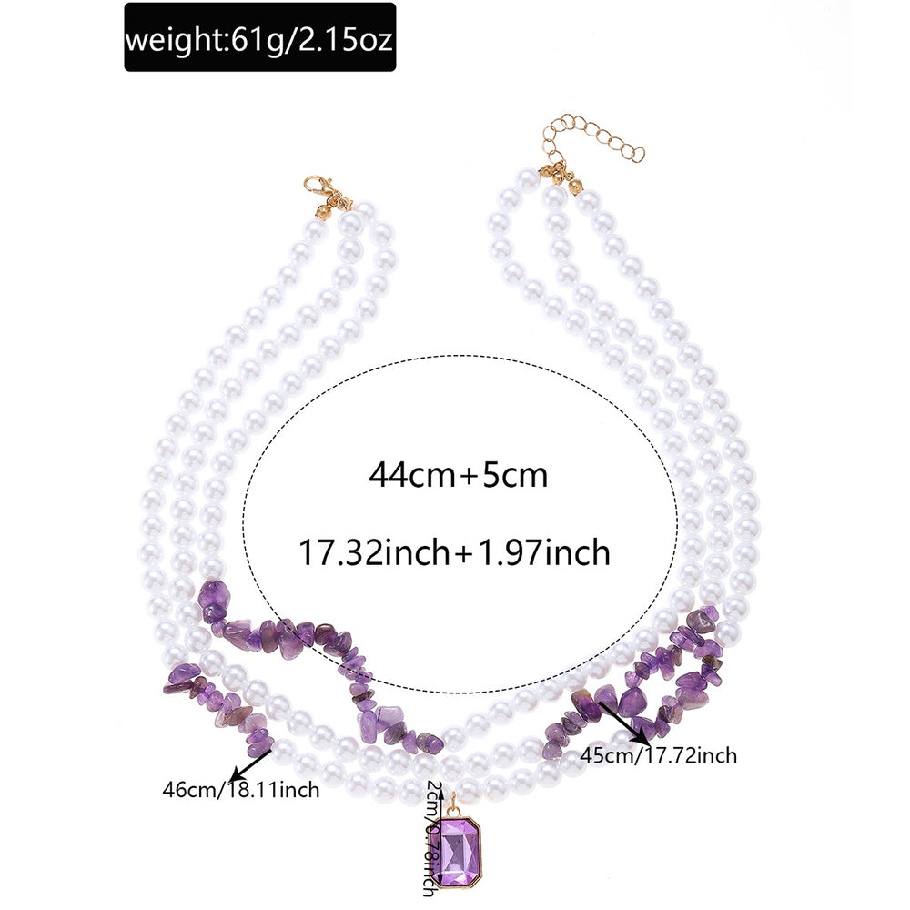 Wholesale purple crystal necklace - european & american style, geometric square pendant, light luxury, high-end faux pearl crushed stone choker