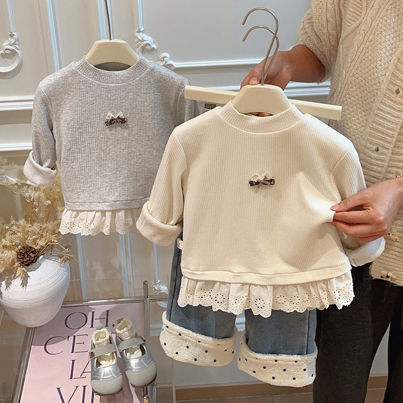 Autumn/winter girls' trendy thickened warm sweatshirt, korean style long-sleeve top, base layer, kids' clothing, children's wear