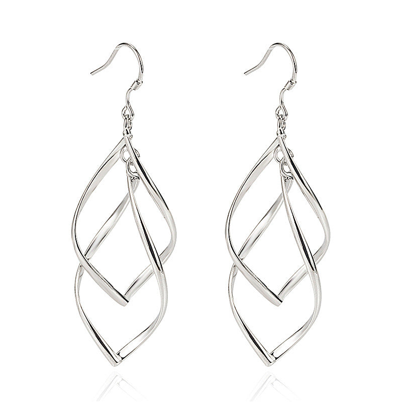 European and american cross-border earrings, gold-plated double-ring buckle earrings, earrings, european and american creative long double-twist tassel earrings