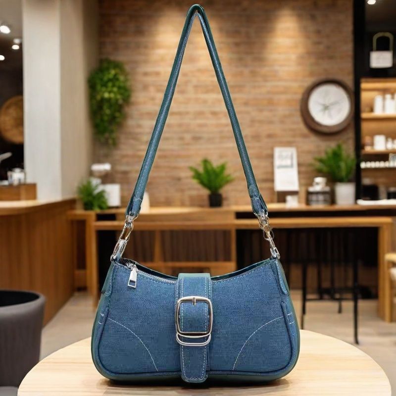 Cross-border hot-selling new high-end denim canvas bag real manufacturer shoulder bag hot-selling fashion baguette bag versatile