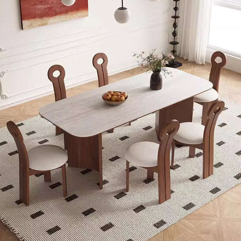 Cream solid wood rock slab dining table chair 2024 new Internet celebrity antique family small apartment travertine ash wood