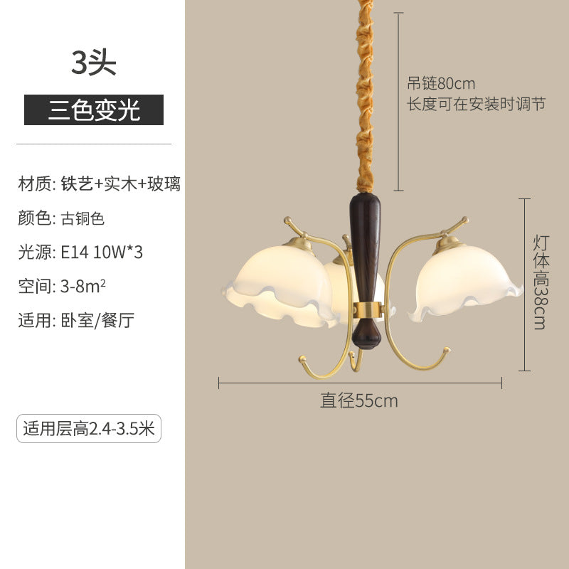 American medieval bedroom dining room study glass nostalgic chandelier Nanyang wind retro vintage wrought iron living room lamp