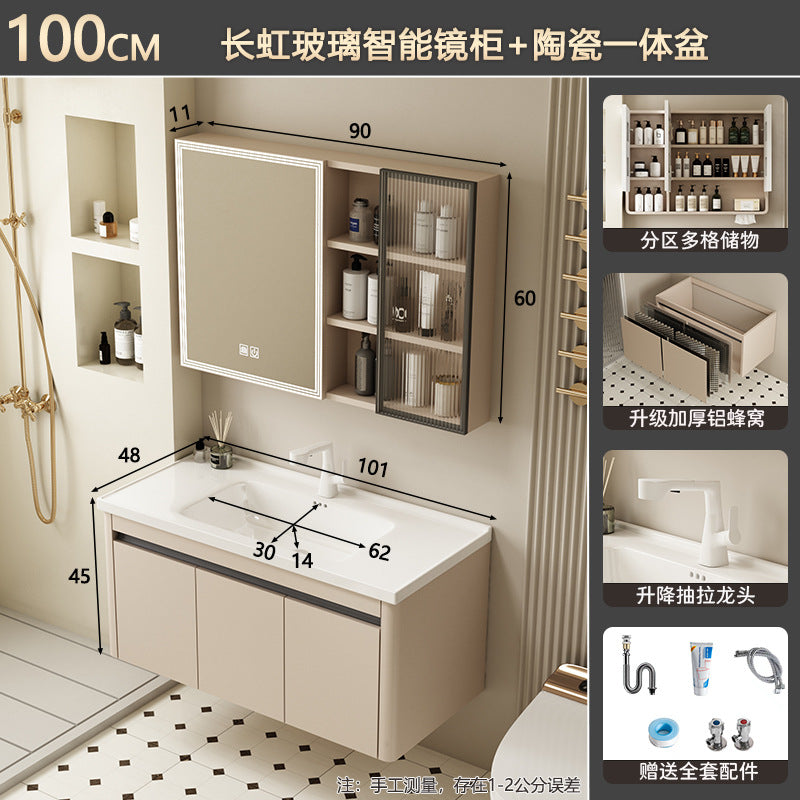 Bathroom cabinet ceramic all-in-one basin bathroom bathroom bathroom cabinet wash basin wash basin wash basin combination honeycomb aluminum