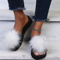 Spring/summer new women's european and american fashion faux fox fur slippers korean style outdoor one-strap slides home furry fur slippers
