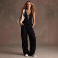 Fashion cross-border independent station new arrival vest v neck sleeveless loose pants suitloose drapedcasualtwo-piece set for women