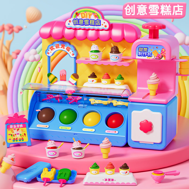 Kids' play dough ice cream maker - creative toy set for pretend play, includes play dough molds for ice cream shop role play