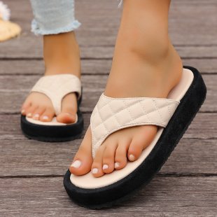 Amazon cross-border new large size thick sole slippers one-shaped slip-on plaidexportcasualsummer slippers