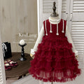 Girls' dress : thickened wool blend vest dress with fleece lining and mesh tulle tutu skirt - birthday cake dress