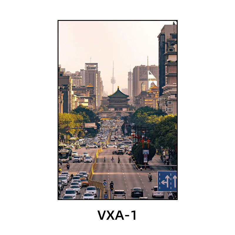 陕西装饰画西安长安古城风景建筑面馆挂画美食餐厅饭店包厢壁画