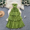 Sleeveless bandeau dress women's summer french style cinched waist slimming elegant vacation style long dress fairy cake dress