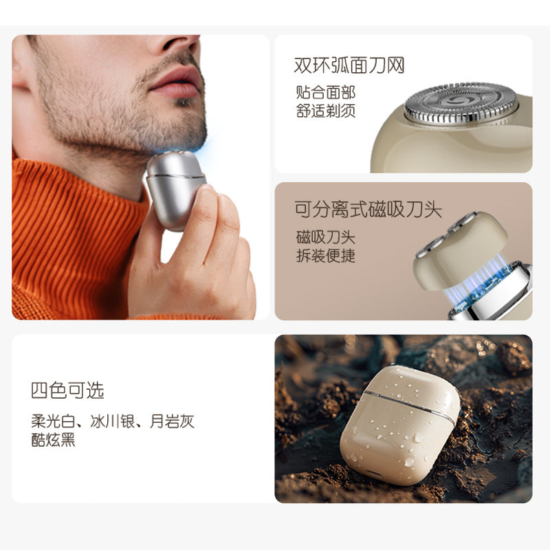 portable mini electric shaver with magnetic floating dual heads, car shaver, and full body washable design