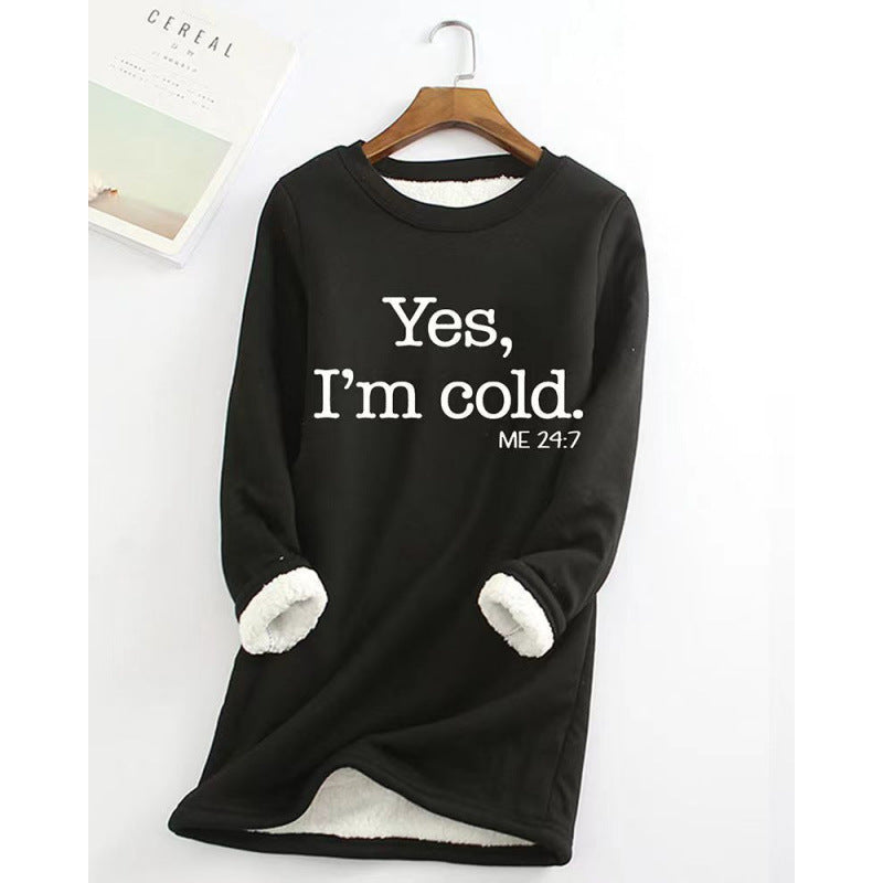 fall/winter new arrival: european and american style crew neck long sleeve fleece-lined base layer mid-length letter print sweatshirt for women