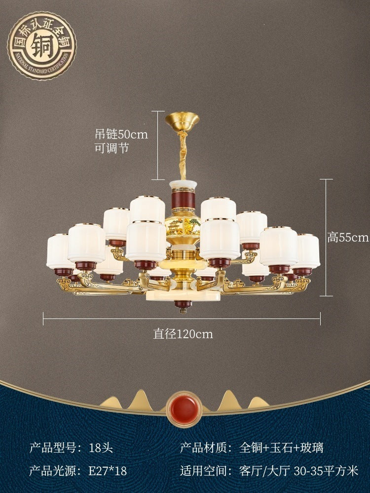 For home house classy chandelier natural jade duplex new lamp zhongshan full copper ancient town new chinoiserie marble