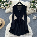 French retro knit dress - women's autumn single-breasted slim fit minimalist chic elegant midi dress