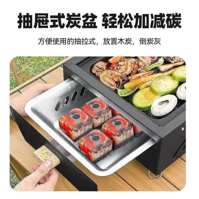For homecamping style courtyard barbecue grill outdoor portable charcoal barbecue grill square fire pit for cooking tea camping fire pit