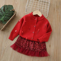 Girls' sequin sweater and skirt two-piece set - new autumn/winter korean style knitted outfit for baby girls