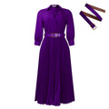 D3327  women's clothing  spring new fashion v-neck solid color long sleeve pleated maxi dress - export quality