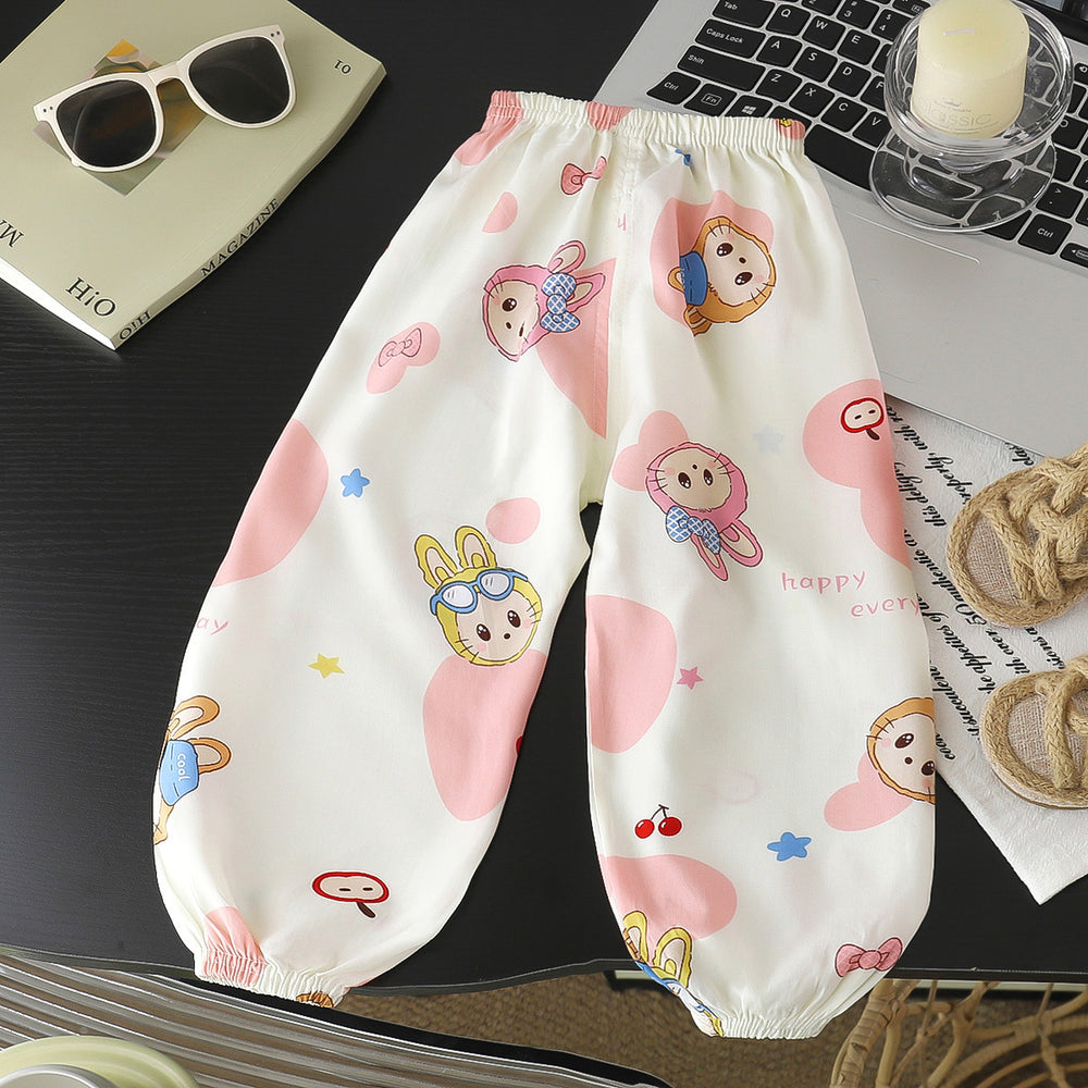 Summer kids cotton silk anti-mosquito pants baby casual nine-point pants boys cotton silk pants girl thin bloomers