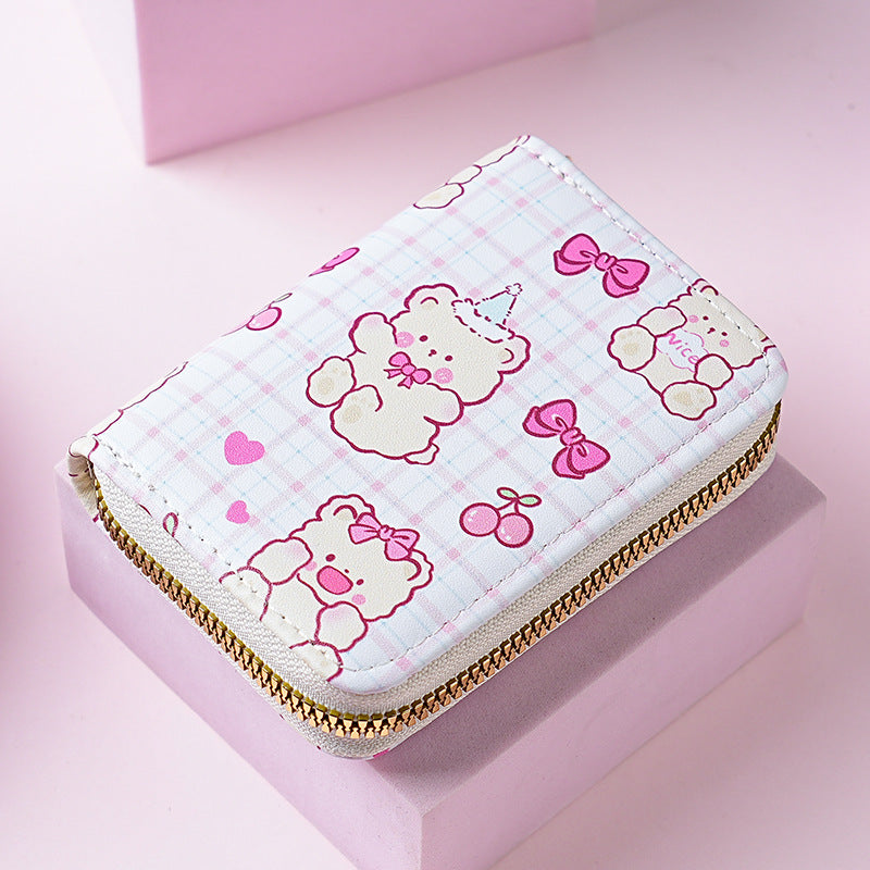 Primary school students small card bag horizontal children and girls new bear sweet cartoon cute short zipper change card bag