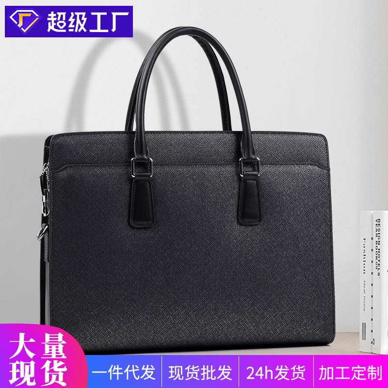 New men's leather handbag business fashion anti-theft combination lock men's bag high-end sense 14-inch men's briefcase