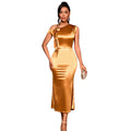 elegance off-the-shoulder satin dress one shoulder stereo flower silm hip party dinner dressdresses