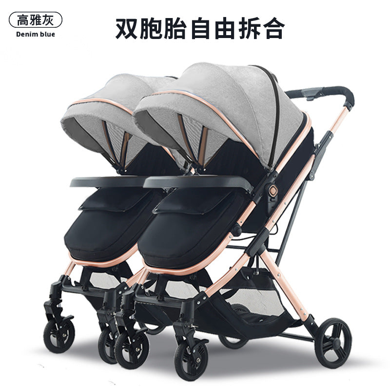 Wholesale double stroller: lightweight, high-view, convertible (sitting/reclining), detachable, foldable, twin baby pram