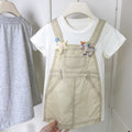 【summer clearance with free shipping】girls' summer outfit  new style patchwork faux two-piece suspender short sleeve t-shirt for baby girls