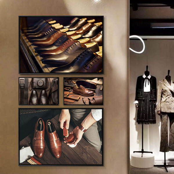 Shoe store decorative paintings, leather shoes, factory live stream, leather shoe design studio mural, suit store, men's clothing counter hanging paintings
