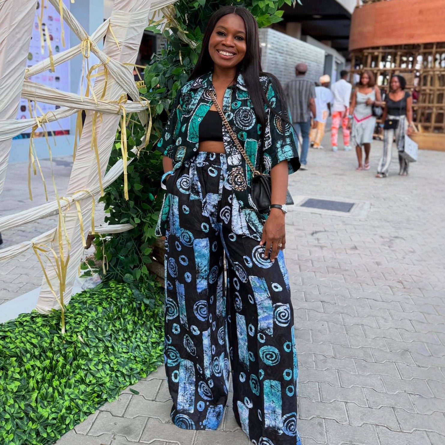 European and American large-size cardigan printed shirt elastic waist loose wide-leg pants women's new African women's fashion two-piece set