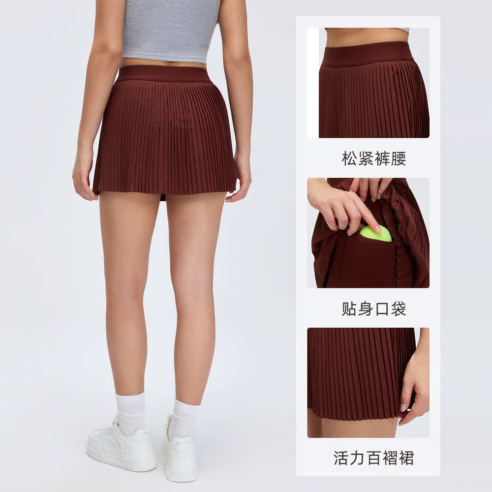 Ice-feeling breathable outdoor sports skirt for women with lining fashion tape tennis skirt yoga fitness skirt d25008