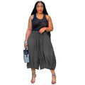 European and american style women's casual jeans -  cross-border fashion - streetwear versatile elastic waist straight wide leg capri pants