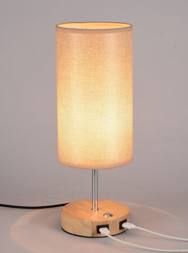 USB charging table lamp wooden base small table lamp  e-commerce  provides E26 zipper lamp holder touch dimming