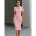 european and american independent station new arrival round neck pleated waist dress