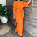 cross-border e-commerce women's fashion: european and american summer new arrivals - elegant, chic, solid color high-waisted tie-waist dress