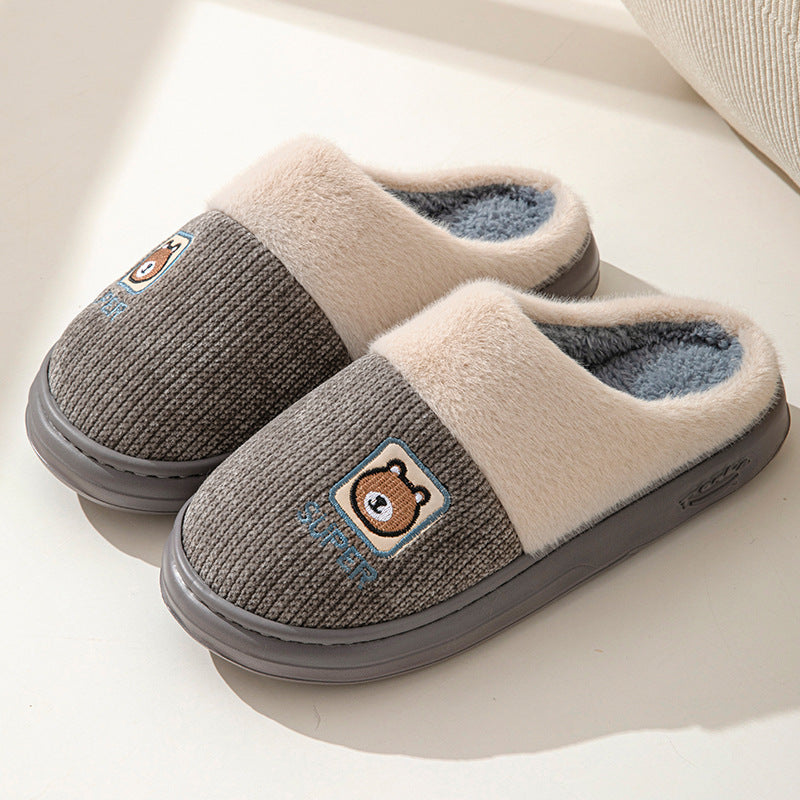 Winter cotton slippers for men, non-slip, wear-resistant eva thick sole, 2024 new indoor warm plush couple slippers