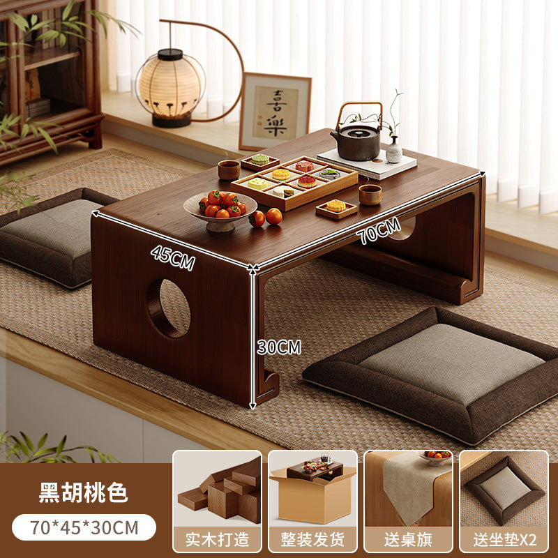 Solid wood bay window cabinet storage locker household balcony renovation window sill antique bookshelf Japanese dust-proof bookcase