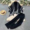 Lazy style sweatersuit women's autumcasualeasiest for match high collar knittingtopsloose outer shawl high waistpants
