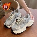 Thick sole dad shoes for women 2026new arrivalfall and wintereasiest for matchfleece-linedthickened mesh shoes heightenedcasual sneakers