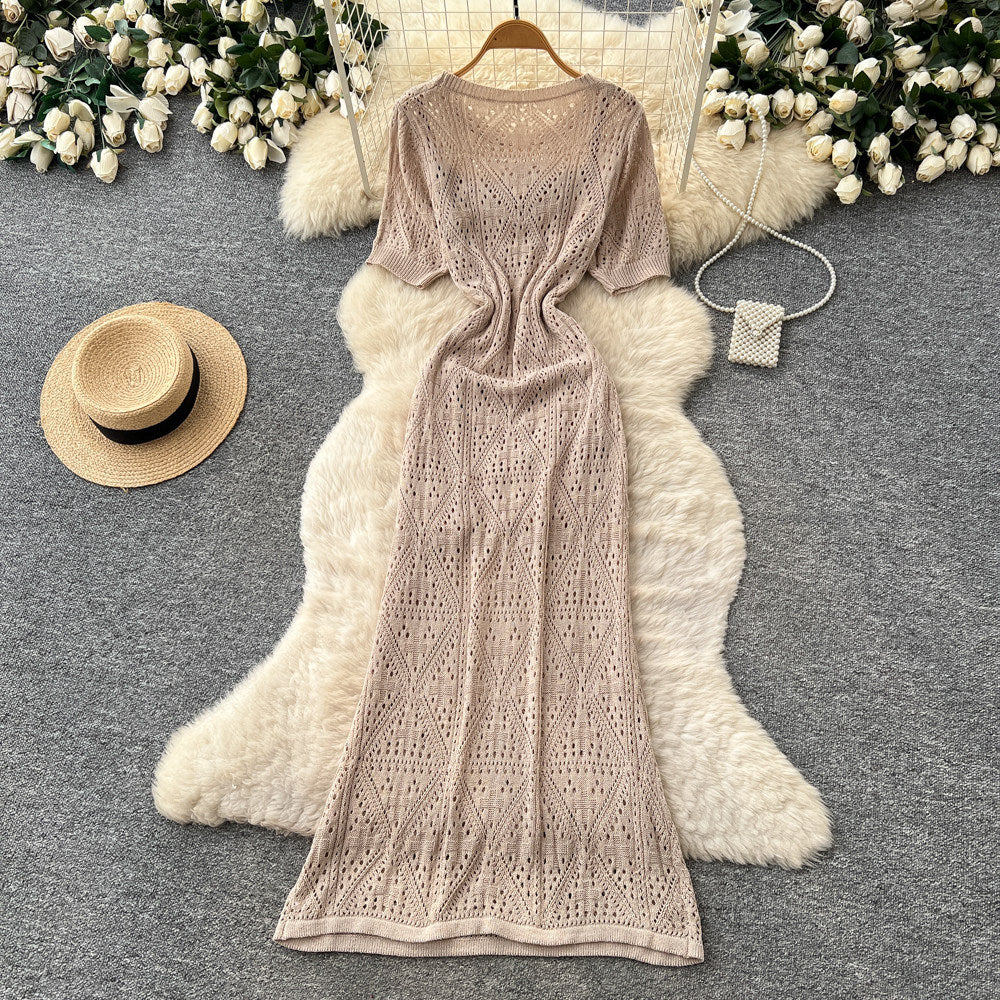 Vacation style laceembroider sleeveless dress female summerstylish feature v neck lantern sleeve waist slimming look long skirt