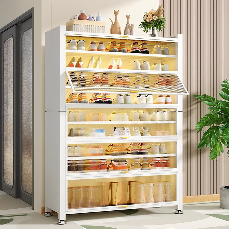 For home steel shoe cabinet door all-in-one cabinet entrance shoe rack large capacity dustproof flip-up door multi-layer storage rack