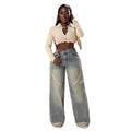 Amazon tiktok pinduoduo export fashion american retro distressed patchwork wide leg plus size jeans women's summer