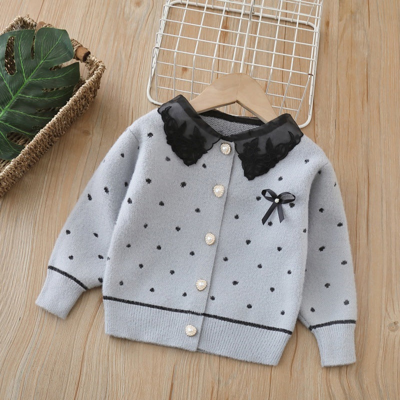 fall and winternew arrivalsweatercardigantwo-piece setbaby girl tweed stylesweet skirtgirlknittingsuit