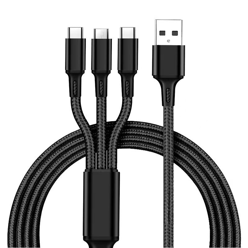 Nylon braided 3-in-1 charging cable, multi-port 2a fast charging, laser-engraved logo, wholesale