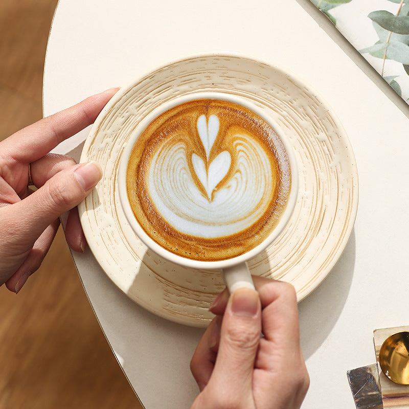 Japanese retro embossed spiral ceramic mug - trendy, creative, and high-style coffee, milk, or water cup