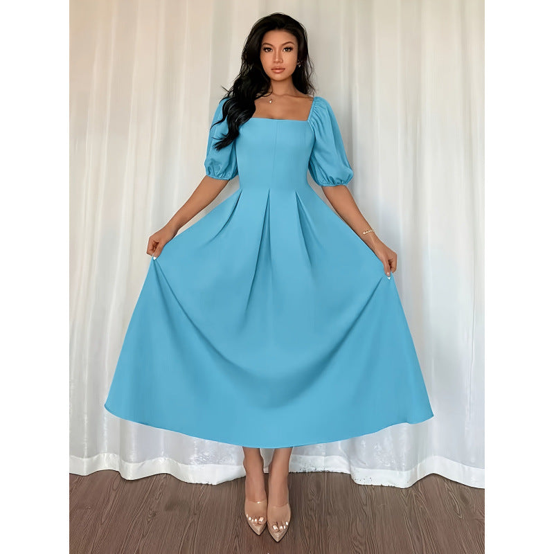 code new arrival  original women's elegance square collar pure color long skirt