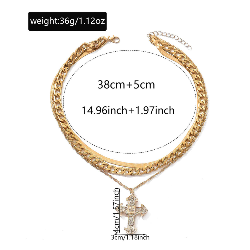 Wholesale gold cross necklace - cross-border hot seller, multi-layered stackable diamond-studded jewelry, women's creative minimalist alloy necklace