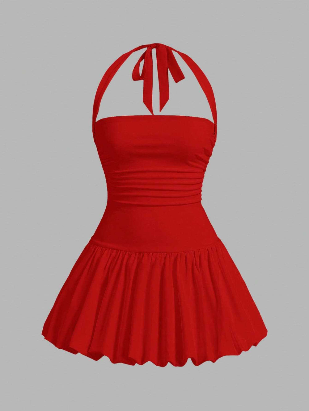 cross-border halter neck tie sexy bubble ruffle waist mini dress for women