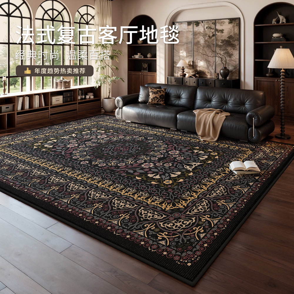 Carpet living room persian retro high-end no-wash and wipeable bedside bedroom carpet full large area black cross-border